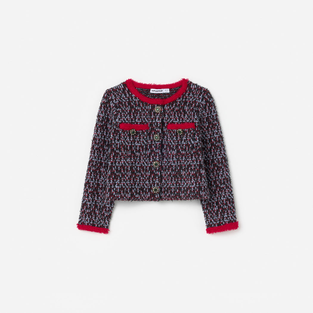 Front view of a girl wearing the Multi Textured Knit Cardigan