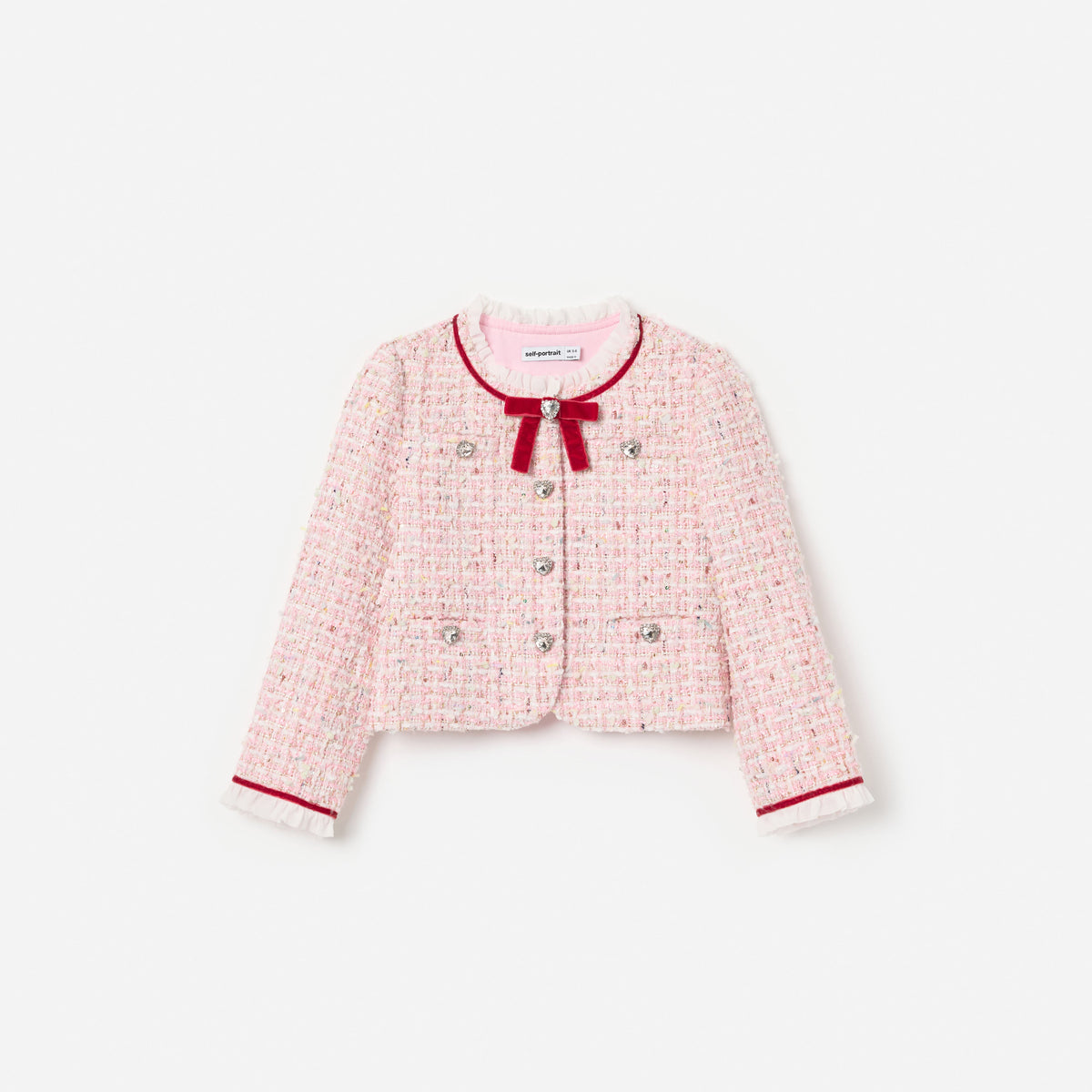 Pink Textured Boucle Frill Collar Jacket