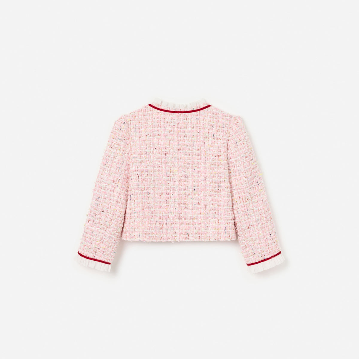 Pink Textured Boucle Frill Collar Jacket