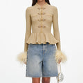 Gold Metallic Feather Knit Top