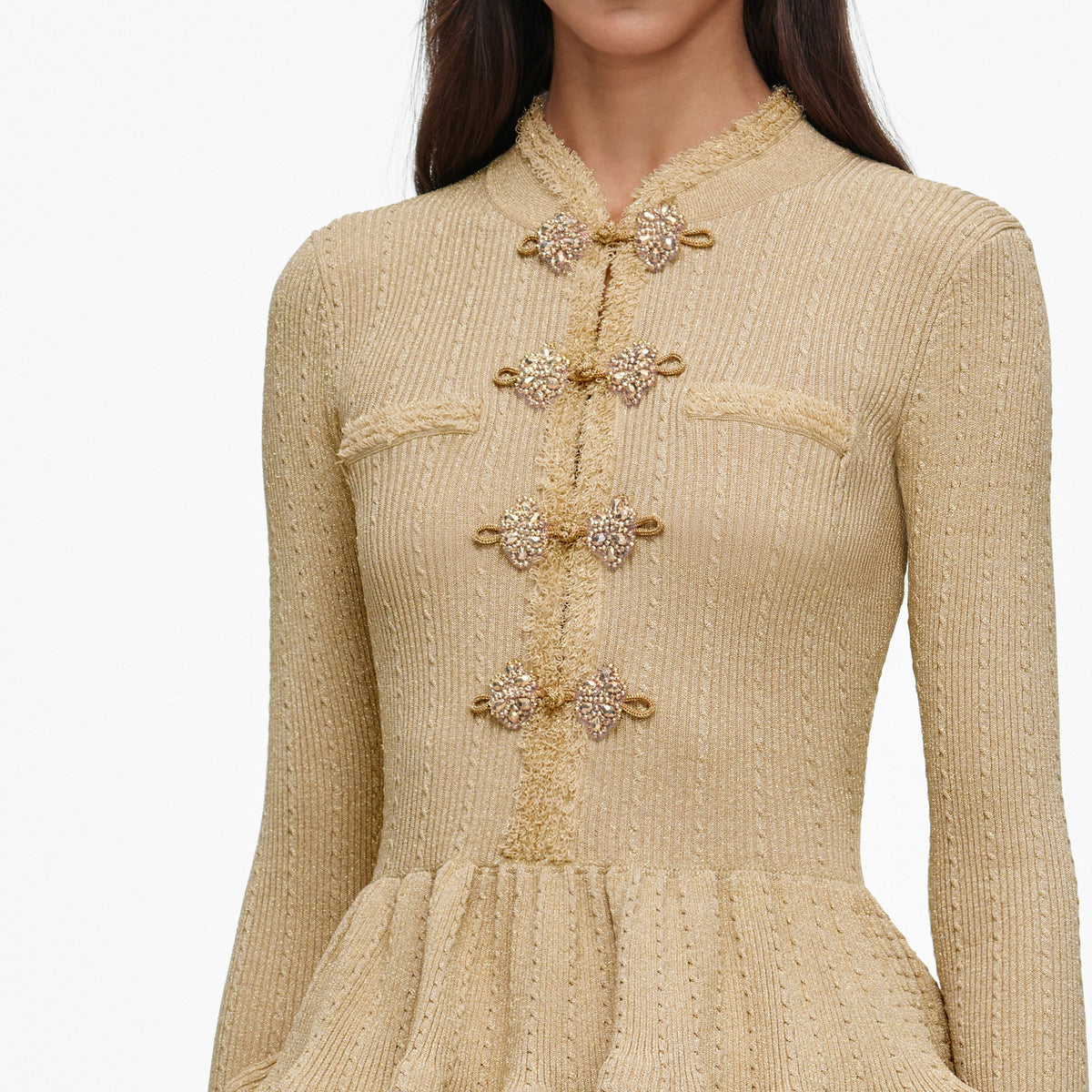Gold Metallic Feather Knit Top