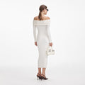 Cream Off Shoulder Knit Midi Dress