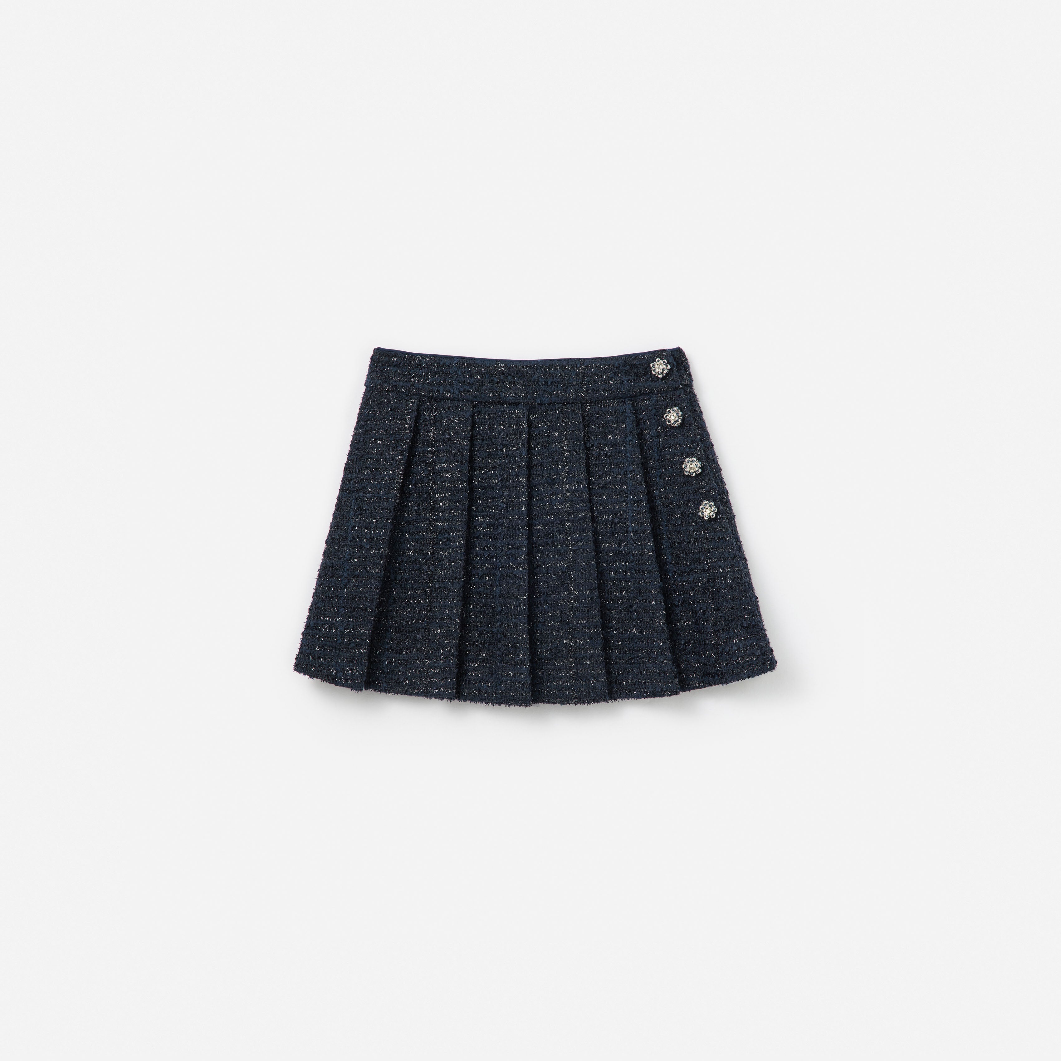 Navy Boucle Pleated Skirt