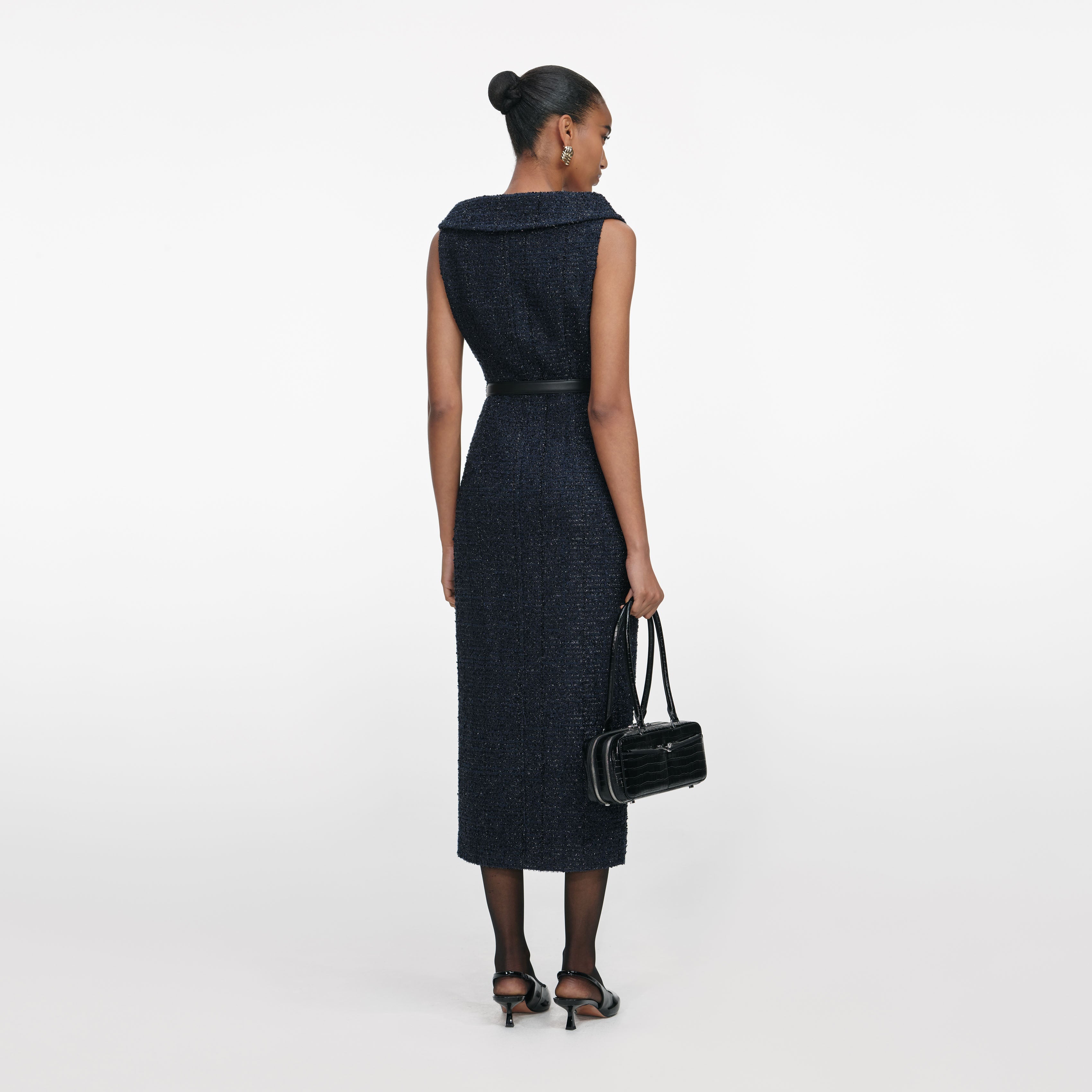 Navy Boucle Midi Dress