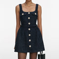 Navy Boucle Sleeveless Mini Dress