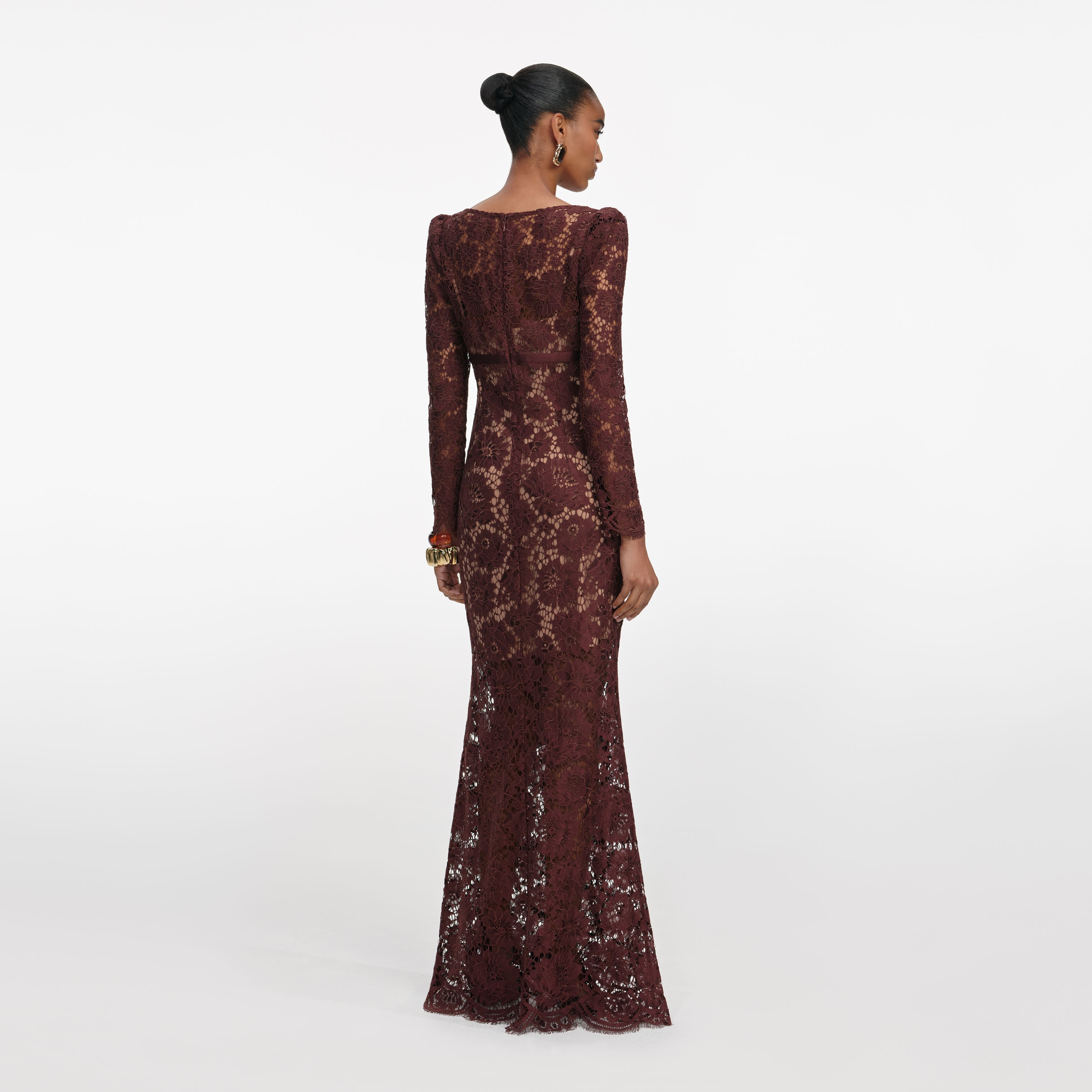 Brown Floral Lace Maxi Dress