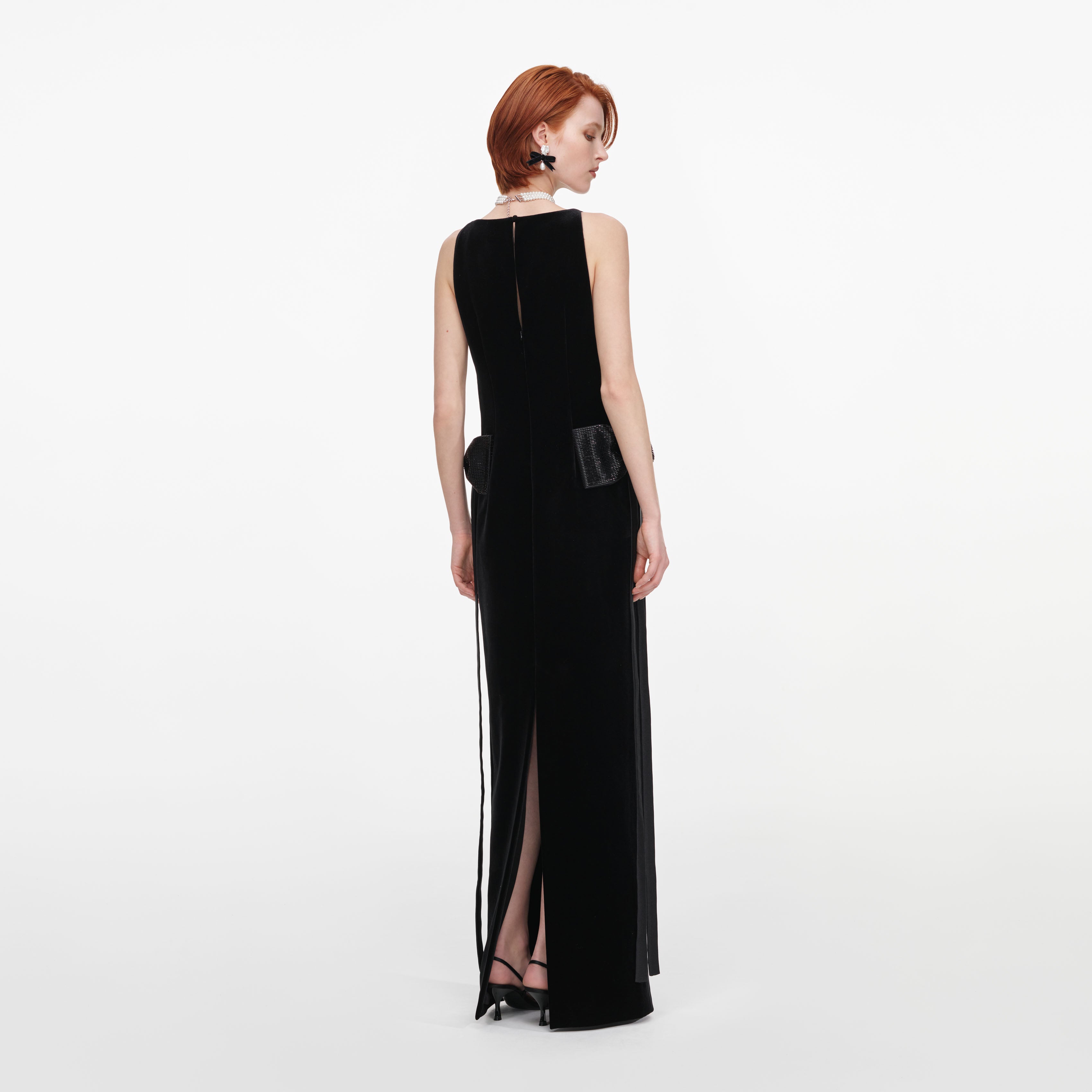 Black Velvet Bow Sides Maxi Dress