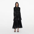 Black Knit Metallic Chiffon Midi Dress
