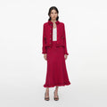 Red Frayed Knit Midi Skirt