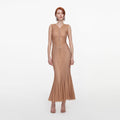 Champagne Rhinestone Fishnet Midi Dress