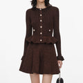 Brown Lurex Peplum Knit Mini Dress