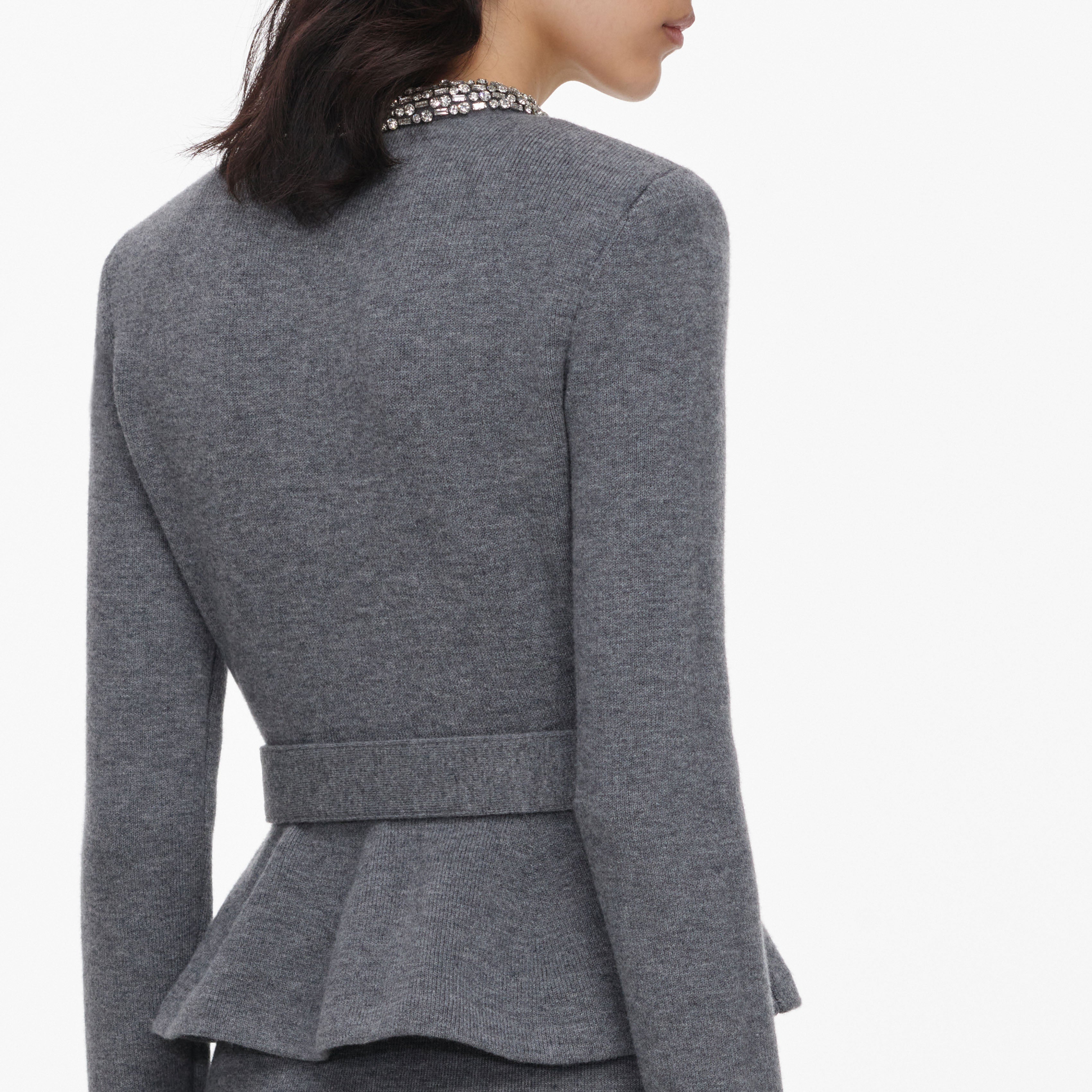 Grey Crystal Trim Knit Midi Dress