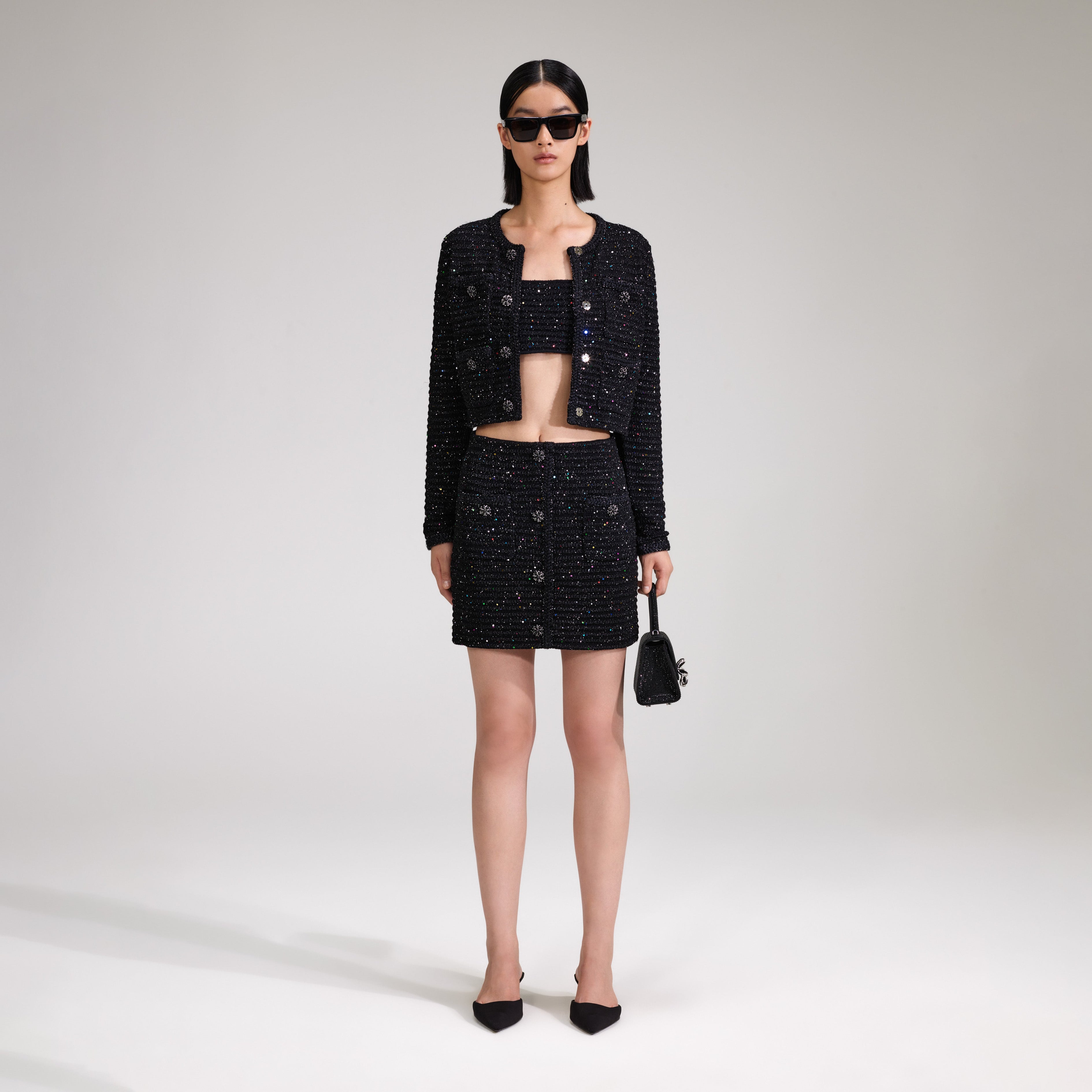 Black Sequin Knit Skirt