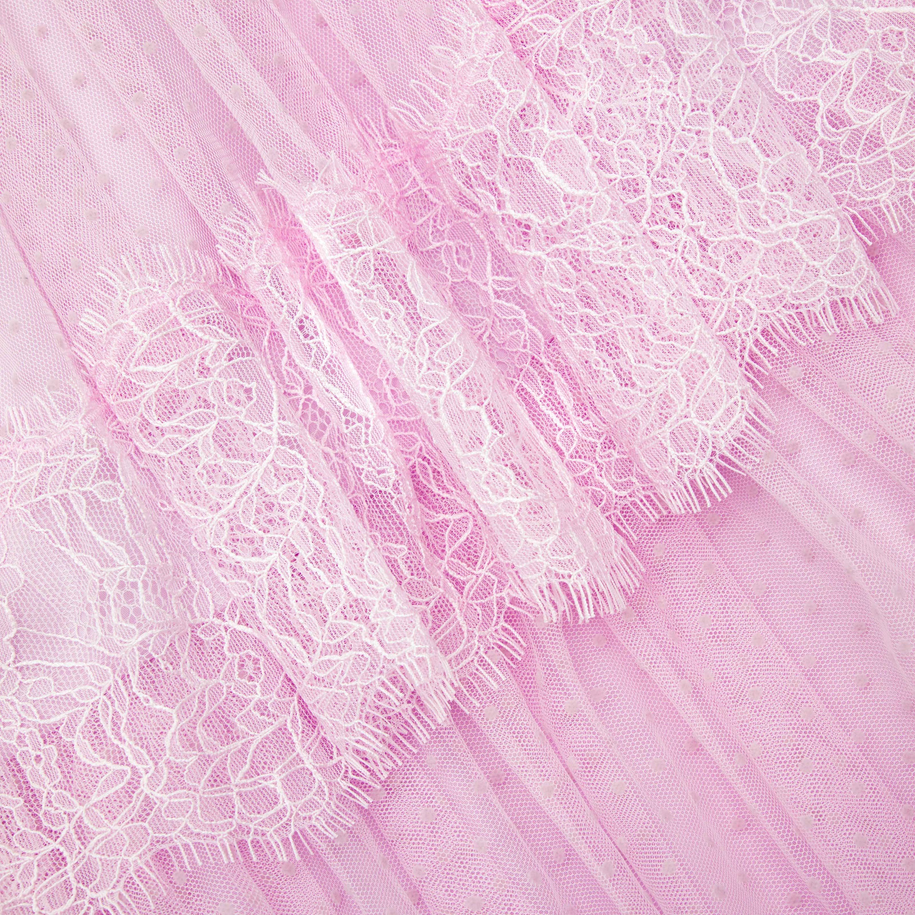 Pink Dot Mesh Tier Midi Dress