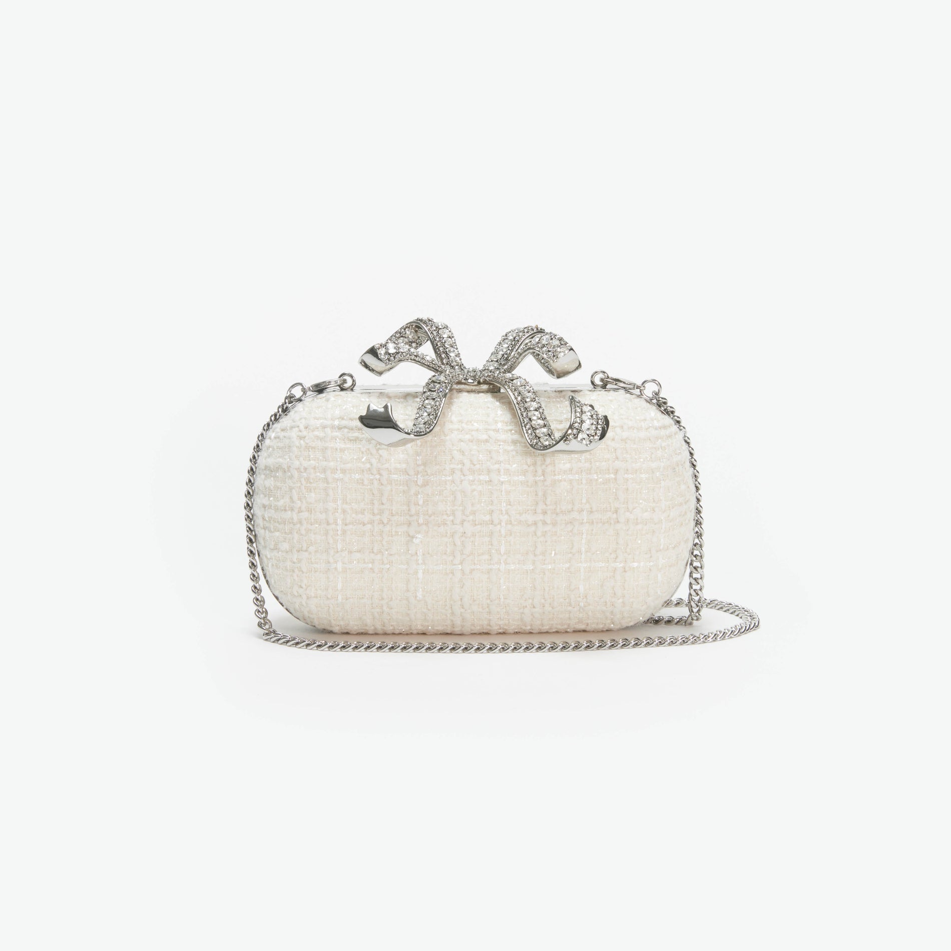 Cream Boucle Bow Clutch