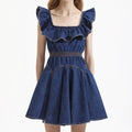 Denim Ruffle Mini Dress