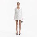 White Crepe Diamante Trim Mini Dress