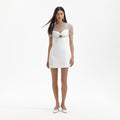 White Crepe Diamante Mesh Mini Dress