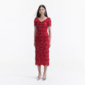 Red Lace Open Neck Midi Dress