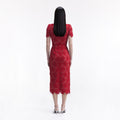 Red Lace Open Neck Midi Dress