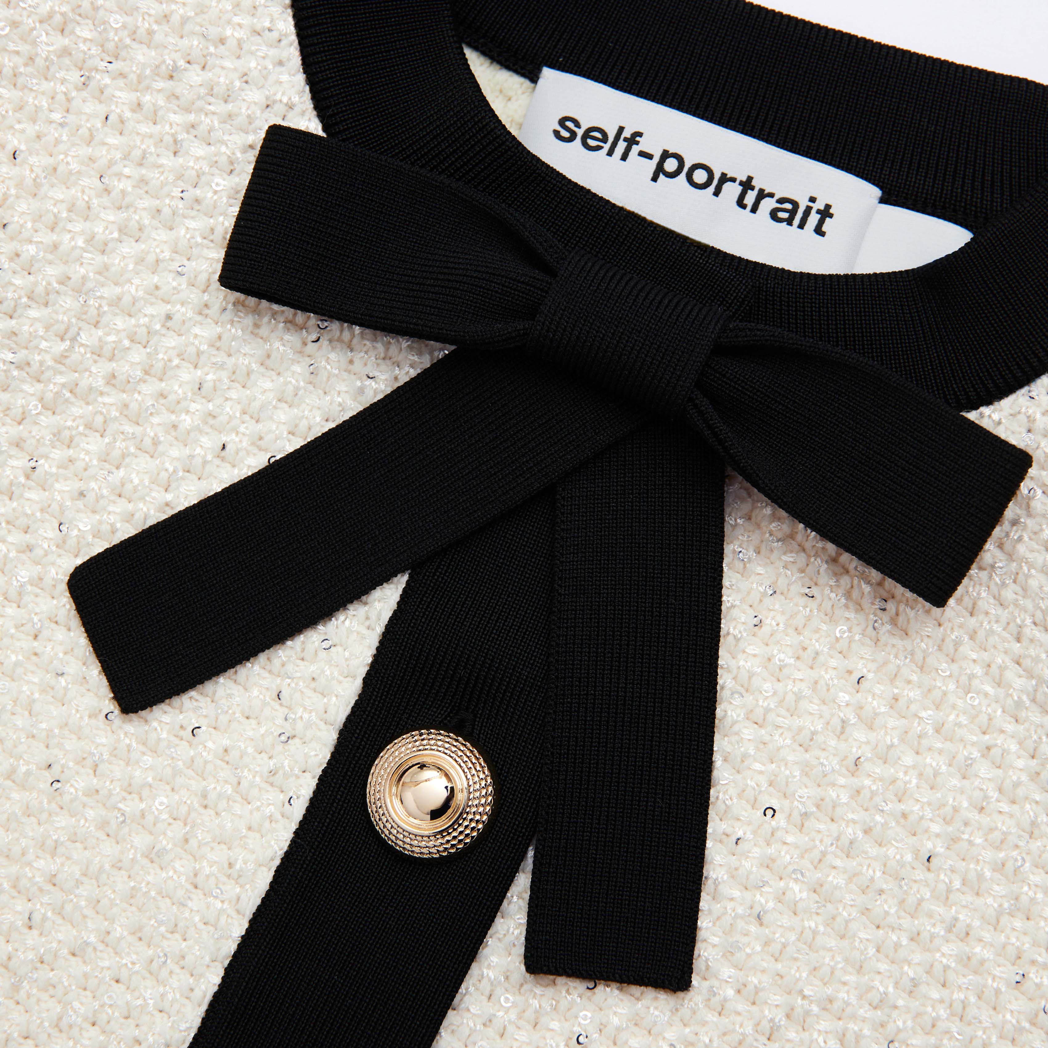 Cream Sequin Tie Neck Cardigan