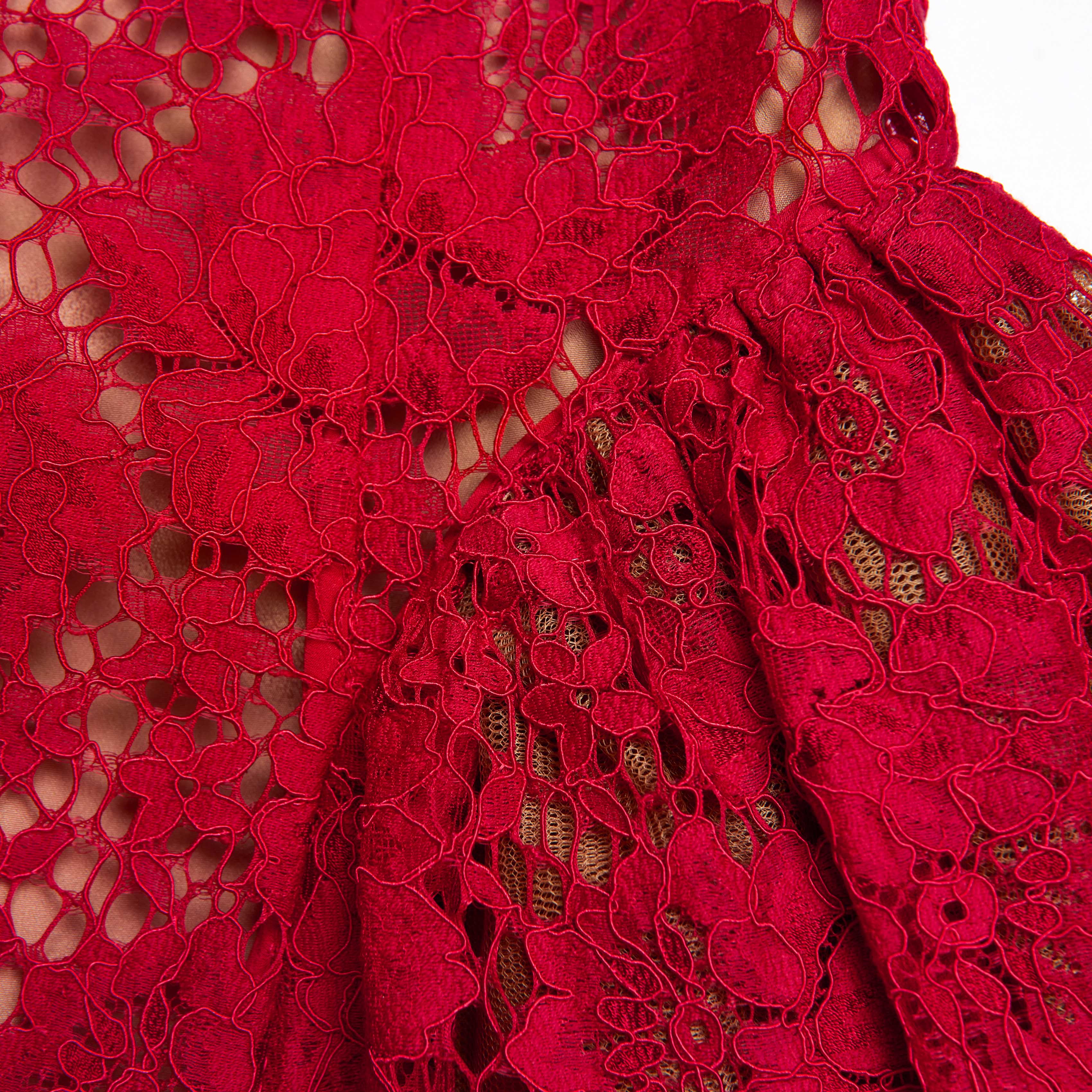 Red Fine Lace Mini Dress