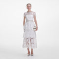 White Embellished Tulle Tiered Midi Dress