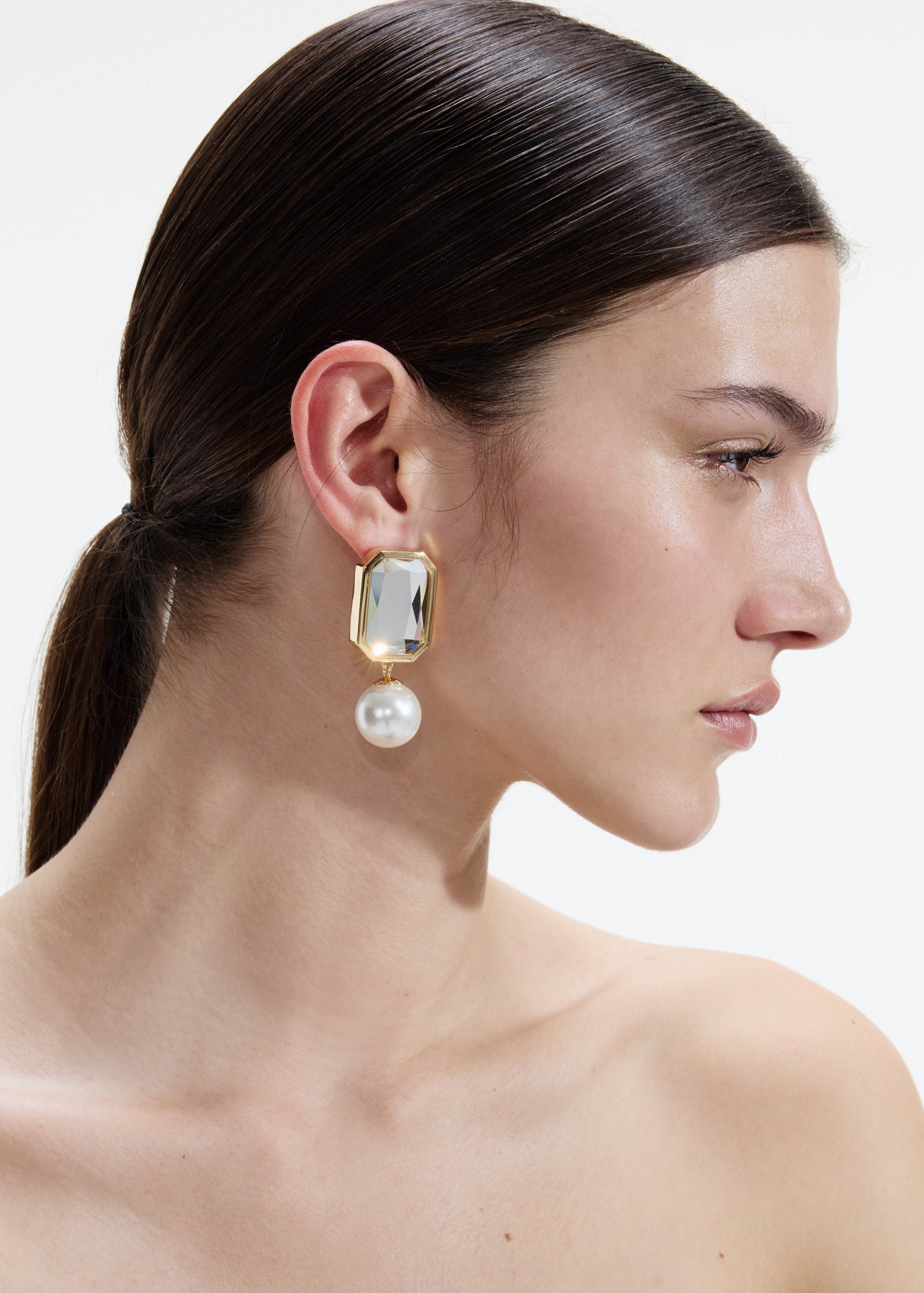 A photo of the Crystal Pearl Tiered Earrings