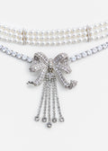 Crystal Bow Droplet Pearl Necklace