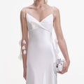 White Satin Flower Midi Dress