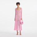 Pink Lace Ruffle Midi Dress