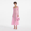 Pink Lace Ruffle Midi Dress