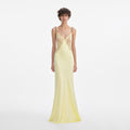 Yellow Lace Satin Maxi Dress