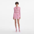 Pink Rhinestone Mesh Ruffle Mini Dress