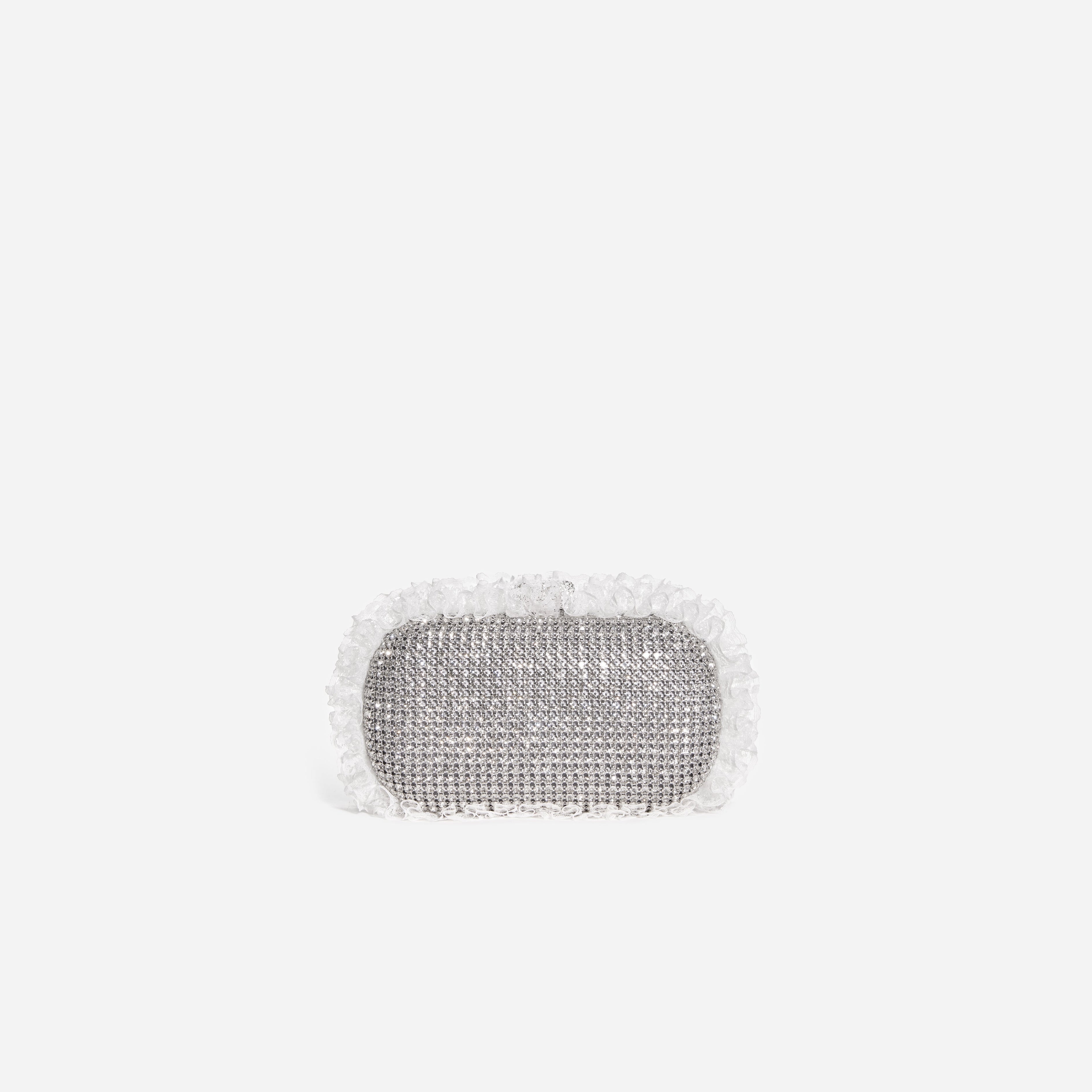 Silver Crystal Lace Detail Clutch