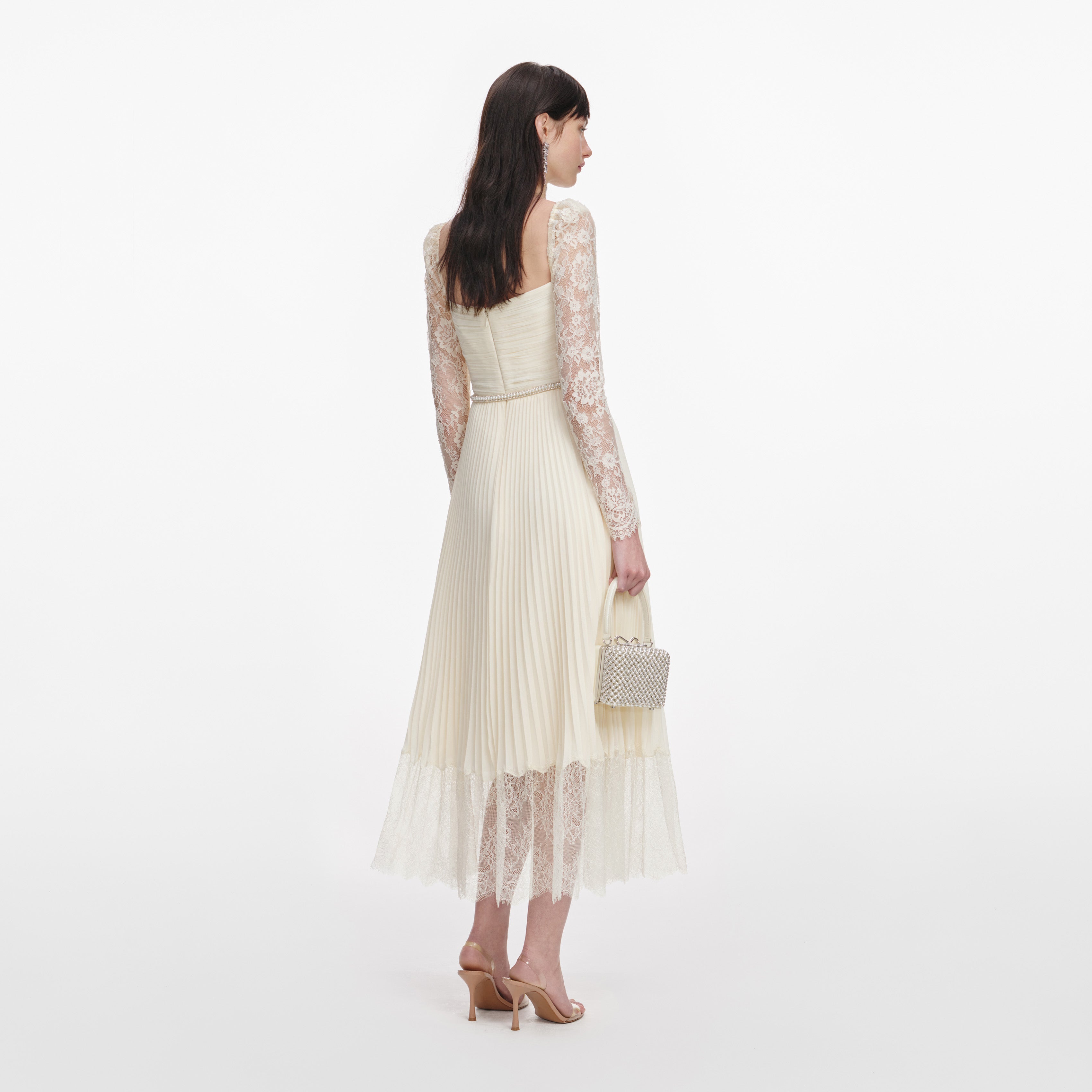 Cream Chiffon Lace Midi Dress