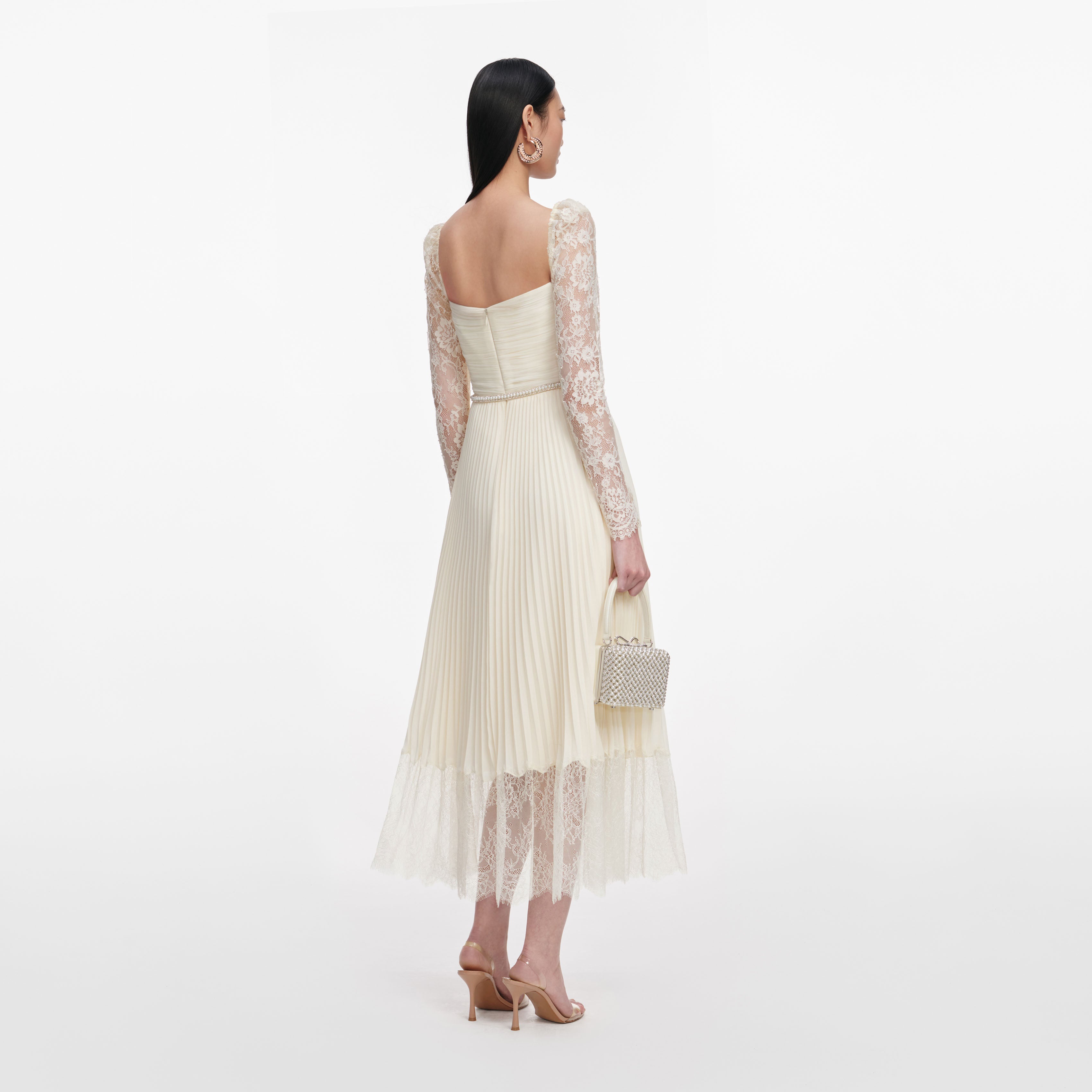 Cream Chiffon Lace Midi Dress