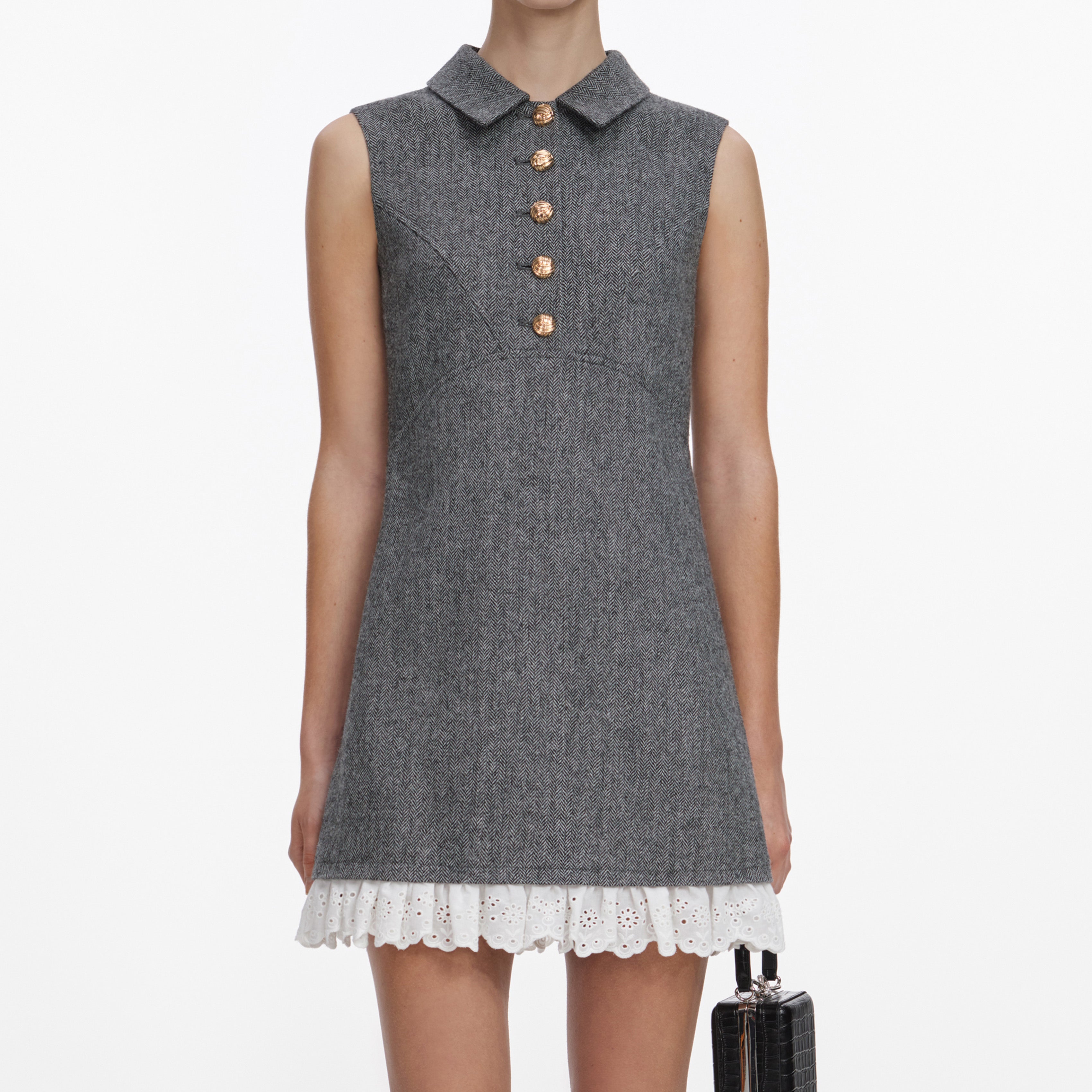 Grey Herringbone Mini Dress
