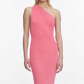 Pink Viscose Knit One Shoulder Maxi Dress
