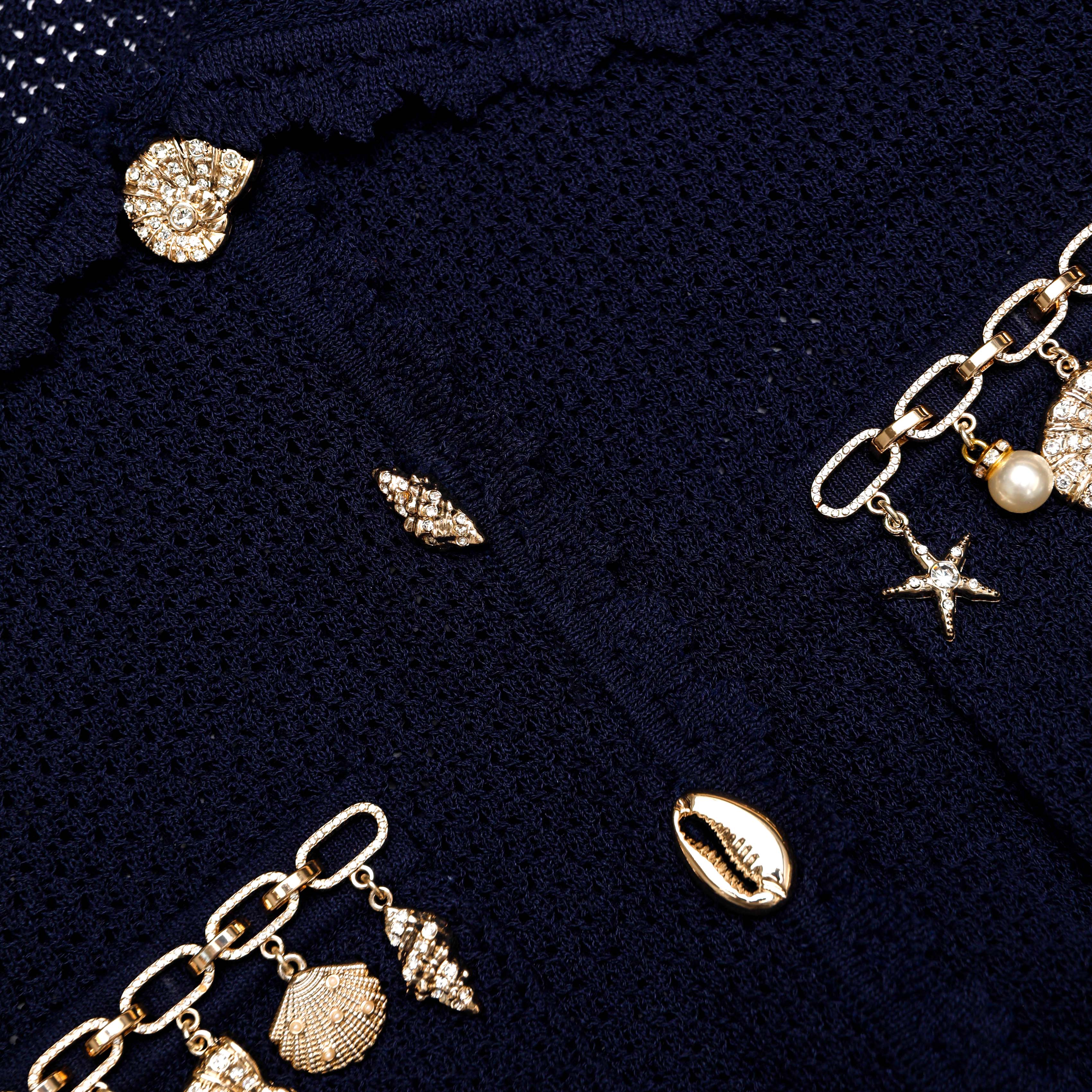Navy Shell Embellished Cardigan