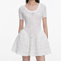 White Pointelle Knit Flared Mini Dress