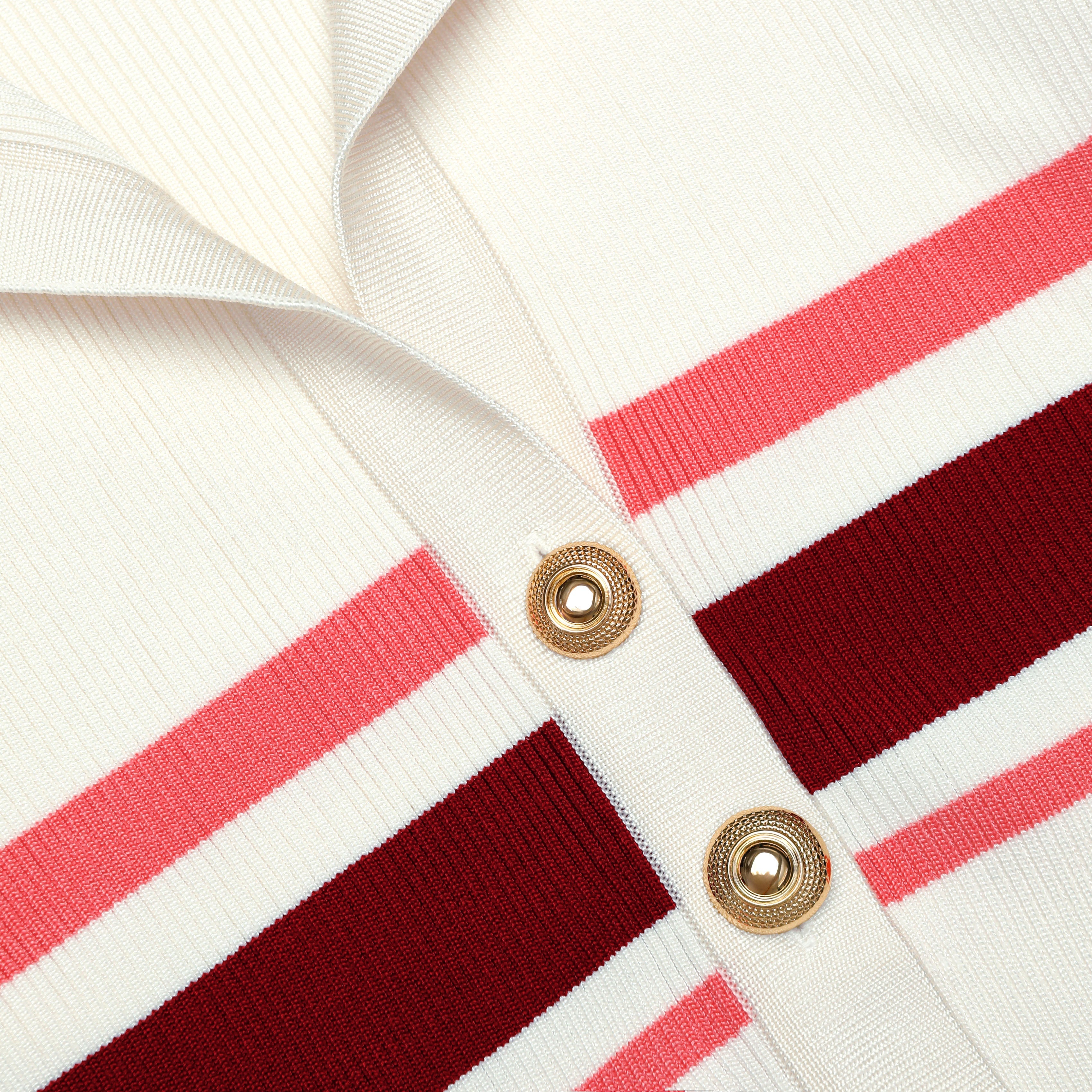 Cream Stripe Viscose Knit Button Top