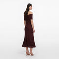 Burgundy Knit Lace Insert Midi Dress