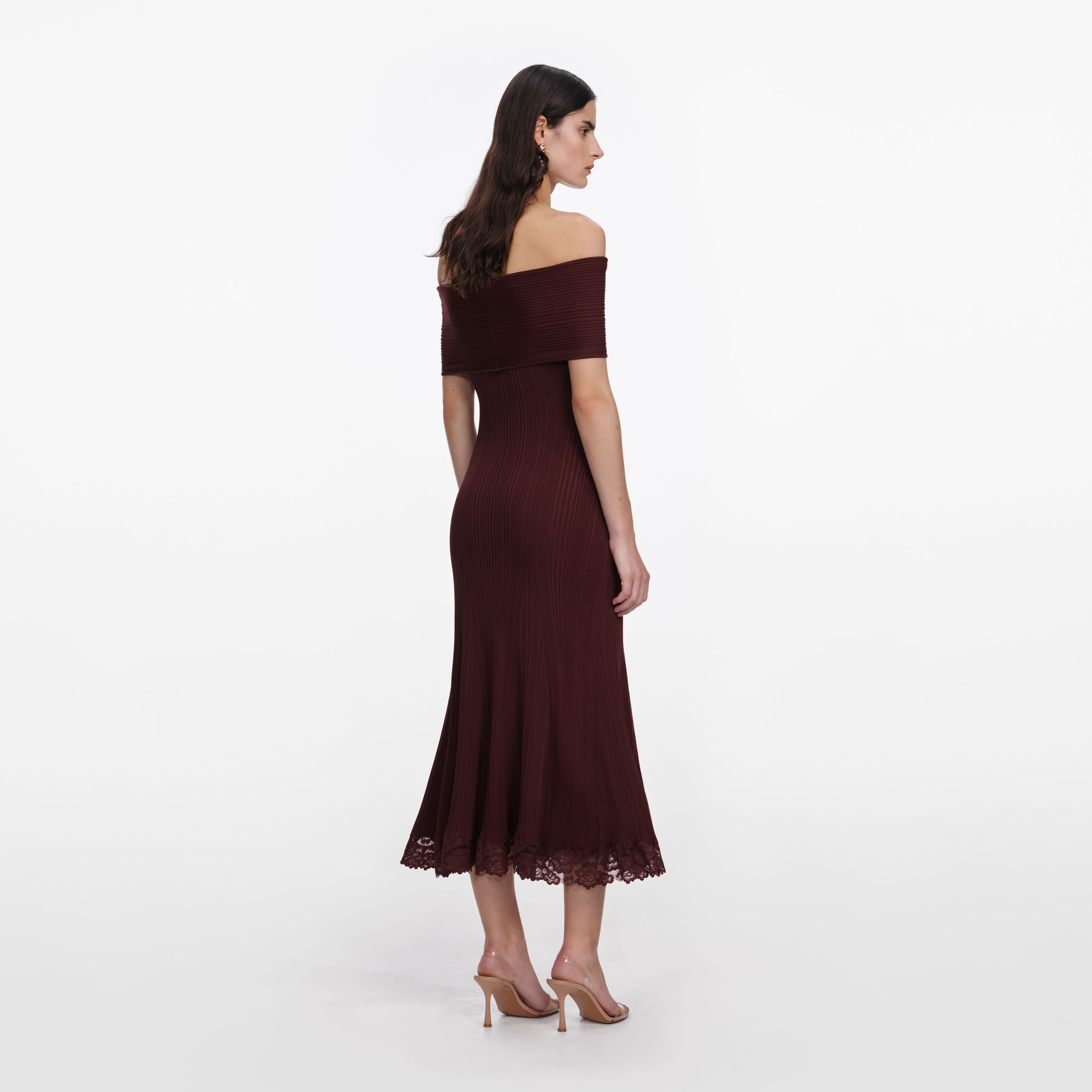 Burgundy Knit Lace Insert Midi Dress