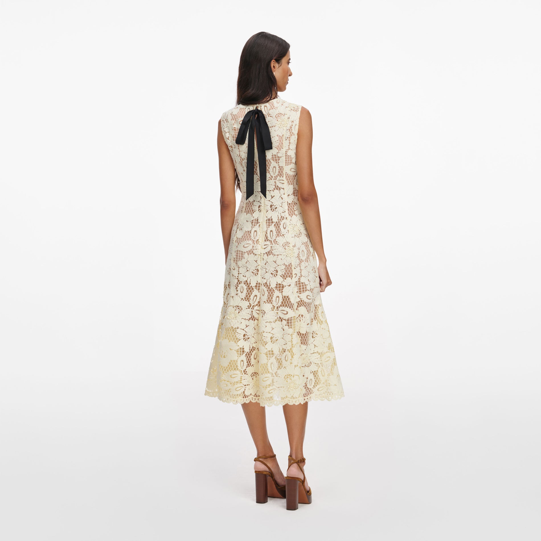 Yellow Crochet Lace Midi Dress