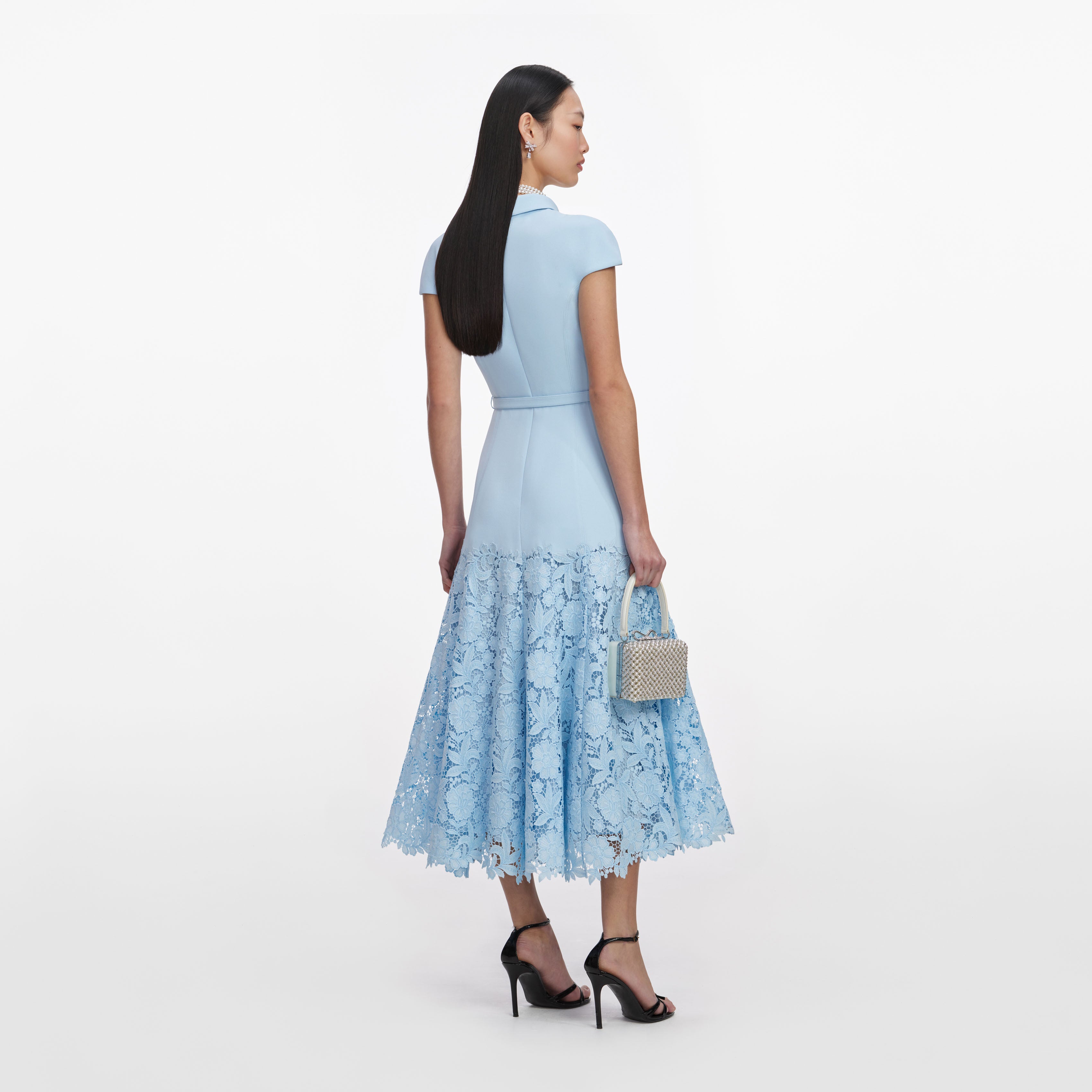 Blue Crepe Lace Midi Dress
