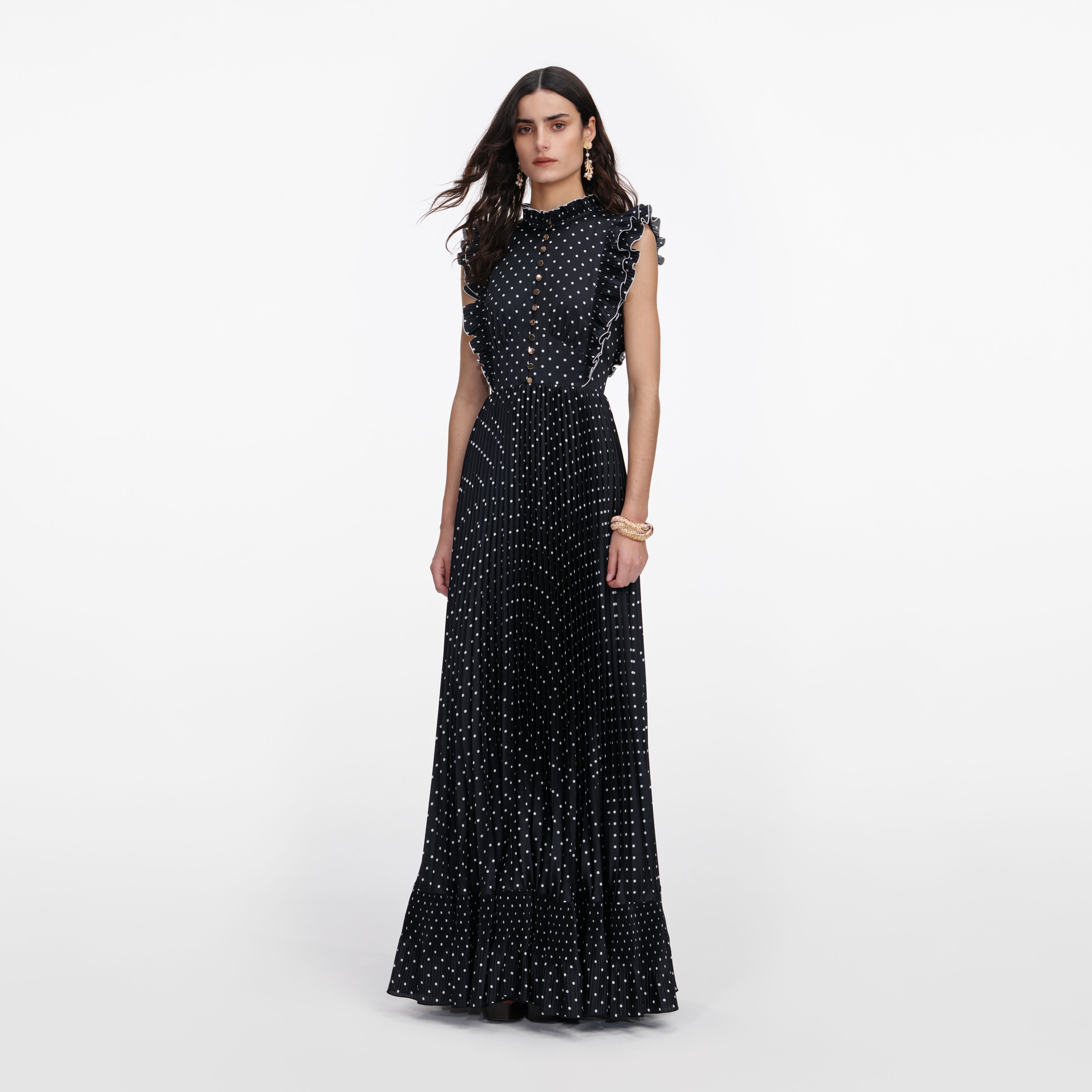 Black Polka Dot Frill Maxi Dress