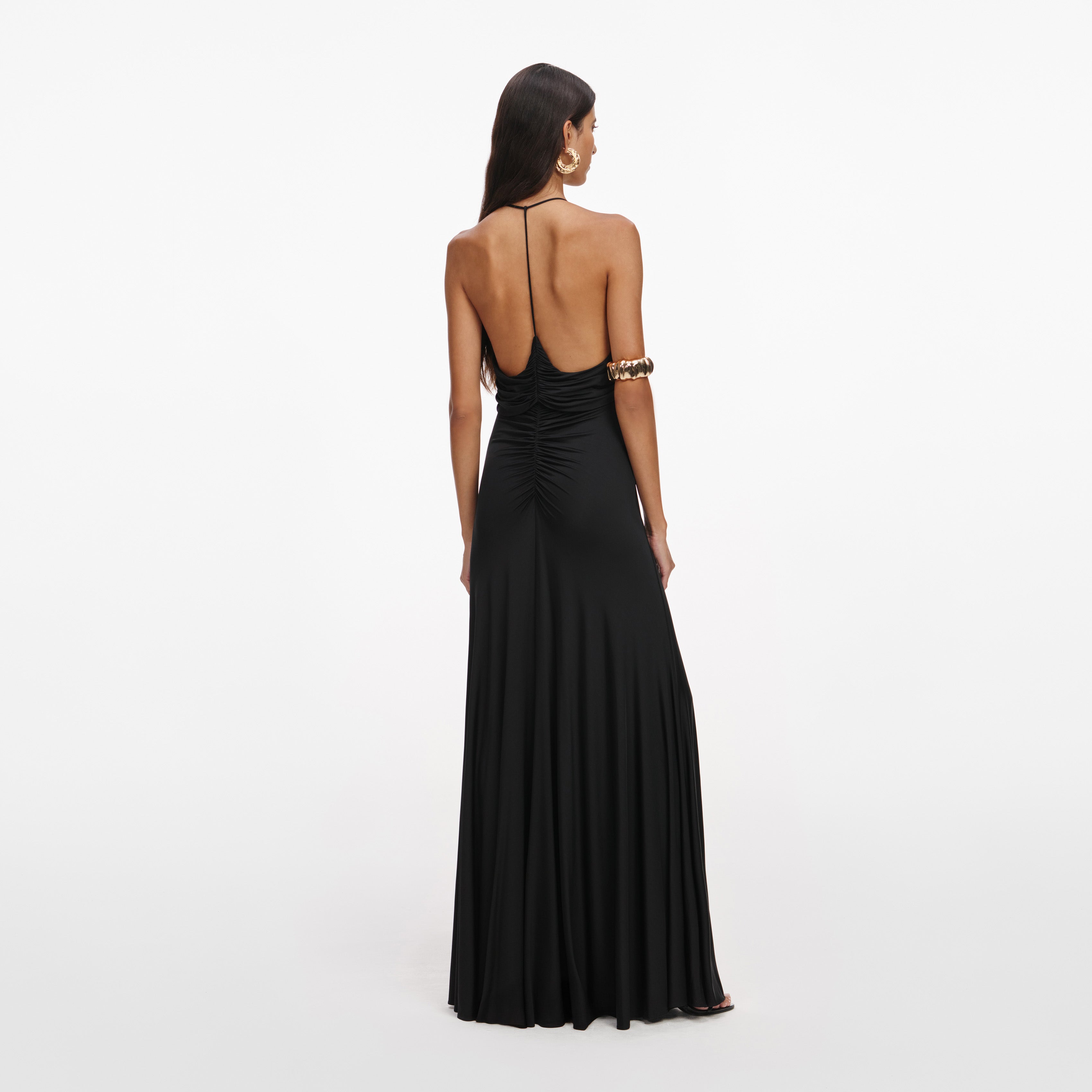 Black Jersey Gathered Maxi Dress