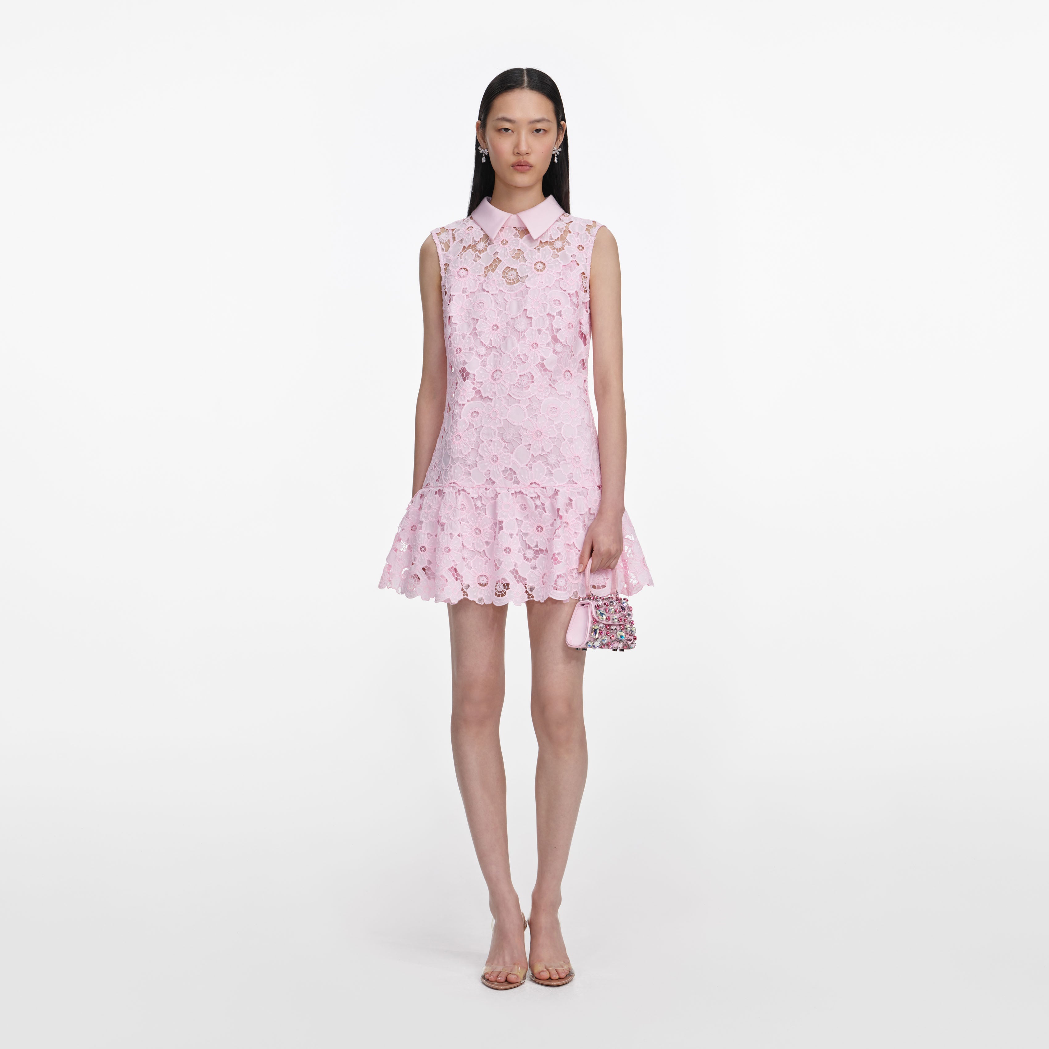 Pink Lace Collared Mini Dress