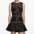 Black Lace Crystal Mini Dress